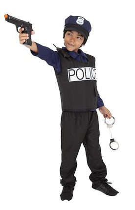 RUBIE'S Police Costume for Children – Size 5-7 Years – Very Complete Costume with Shirt, Pants, Breastplate, Hat, Handcuffs, Pistol, Walkie-Talkie – for Carnival, Birthday