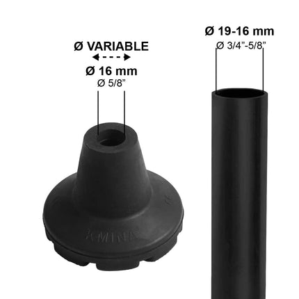 KMINA - Crutches rubber 19 mm, 18 mm, 17 mm (x2 pieces), rubber feet walking aid, rubber buffers walking sticks, black - Made in Europe.