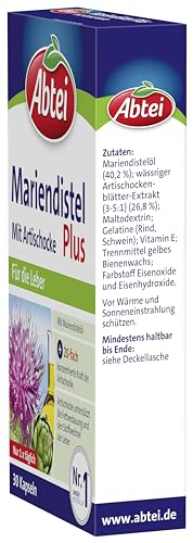Abtei Mariendistel Plus mit Artischocke - unterstützt die Leberfunktion - fördert die Fettverdauung - Natürlich wirksam - 30 Kapseln