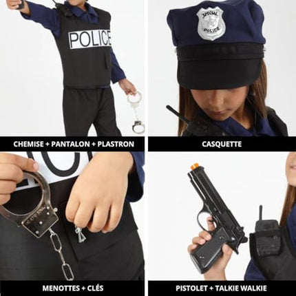 RUBIE'S Police Costume for Children – Size 5-7 Years – Very Complete Costume with Shirt, Pants, Breastplate, Hat, Handcuffs, Pistol, Walkie-Talkie – for Carnival, Birthday