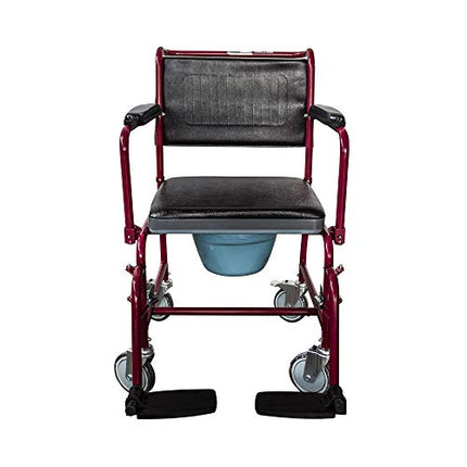 Mobiclinic, Commode chair with casters, Ancla, European brand, Toilet seat for the elderly and disabled, Toilet seat, Folding armrests, Removable footrests, Lid, Bordeaux