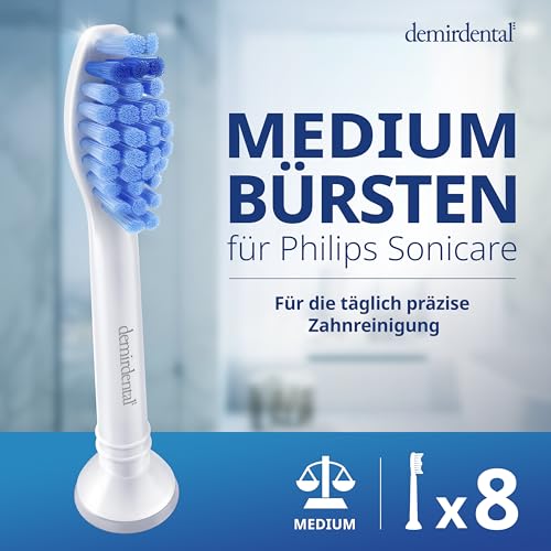 8er demirdental Aufsätze passend für Philips Sonicare Ersatzbürsten ProResults Medium Bürstenköpfe, für täglich präzise Zahnreinigung, entspricht HX6018