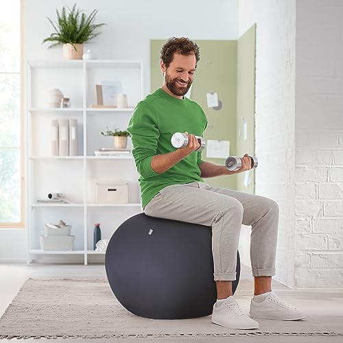 Leitz Ergo Set Active exercise ball, 55 cm, anti-roll function, fabric cover + Leitz height-adjustable laptop stand, notebook stand with 4 heights for 13"-15" notebooks, 65410089 + 64260089
