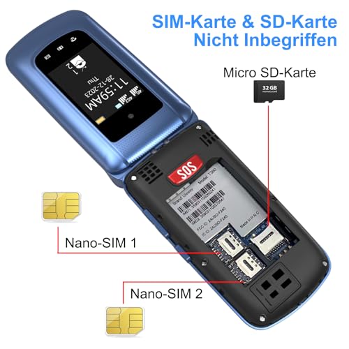 4G Klapphandy Seniorenhandy mit Großen Tasten Handy, Dual-SIM Flip Mobiltelefon mit Ladestation | SOS Notruffunktion | Kurzwahl | Taschenlampe | FM-Radio | 2,4+1.77 Zoll Dual Farbdisplay | Blau