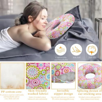 Elitecran Donut Pillow with Hole, Piercing Pillow for Side Sleepers, Piercing Pillow Ear Pillow Round, Donut Pillow Against Earache, Round Cotton Piercing Pillow