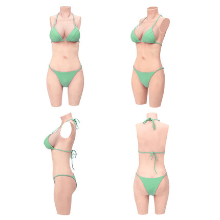 Minaky Silicone Breast Forms 5-Point Bodysuit Realistic Breast Plate with Catheter for Transgender Crossdresser-Insertable Version C Cup, Ivory