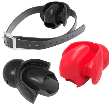Jomyu New BDSM Silicone Ball Gag Tongue Fixation with Ball Gag Adjustable Slave Fetish Sex Game Sex Toy for Couples Women Men Extreme (Black)
