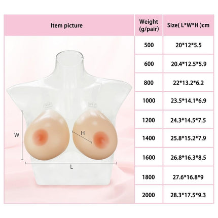 FESVINA Strap on Silicone Breast Forms Fake Boobs for Crossdresser Transgender Cosplay Mastectomy B Cup 600g/Pair