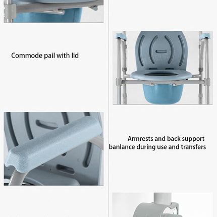 Morimoe Commode Chair for the Elderly, Height Adjustable Potty Chair, 3-in-1 Bedside Table, Easy to Move and Clean