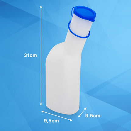 Urinal bottles for men 1000ml, ARNOMED milky urine bottle with blue cap, PP pee bottle for men square, leak-proof urinal bottle for men, emergency urinal bottle for on the go