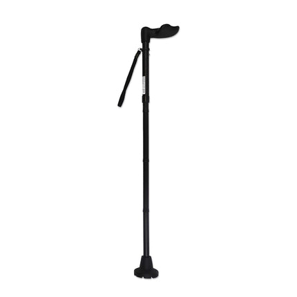 KMINA - Folding Walking Stick with Ergonomic Handle, Right, Height Adjustable, Seniors, Men, Women, Black - Made in Europe