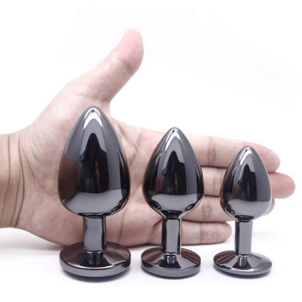 AllesCosy Anal Plug Butt Plug 3 Pieces Set Metal Anal Plug Dark Grey/Black Gunmetal Large Medium Small Anal Plug Sex Toy Suitable for Beginners for Women Men Couples