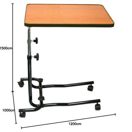 Homecraft Overbed Table, Portable Desk with Castor Wheels, Writing Surface to Use in Bed or a Wheelchair, Mobility Aid, Mobile Desk with Adjustable Height, Teak and Black