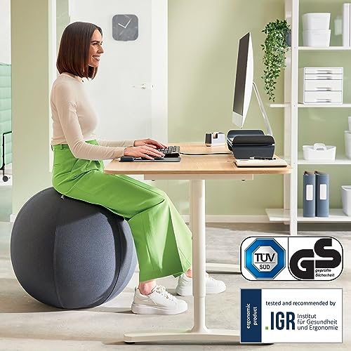 Leitz Ergo Set Active exercise ball, 55 cm, anti-roll function, fabric cover + Leitz height-adjustable laptop stand, notebook stand with 4 heights for 13"-15" notebooks, 65410089 + 64260089
