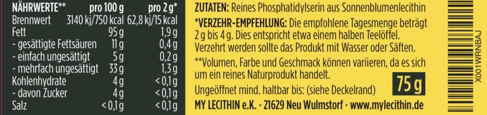 75gr flüssiges Phosphatidylserin (PS) aus Sonnenblumenlecithin (Cortisol senkend)