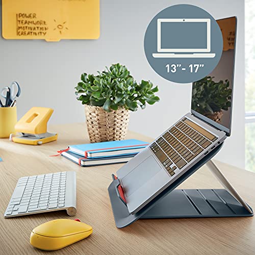 Leitz Ergo Set Active exercise ball, 55 cm, anti-roll function, fabric cover + Leitz height-adjustable laptop stand, notebook stand with 4 heights for 13"-15" notebooks, 65410089 + 64260089