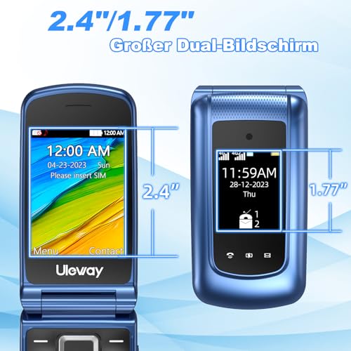4G Klapphandy Seniorenhandy mit Großen Tasten Handy, Dual-SIM Flip Mobiltelefon mit Ladestation | SOS Notruffunktion | Kurzwahl | Taschenlampe | FM-Radio | 2,4+1.77 Zoll Dual Farbdisplay | Blau