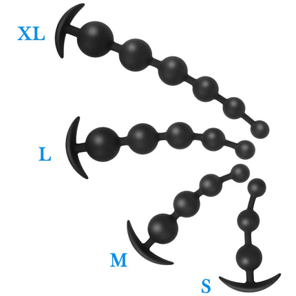 BDSMAGE Silicone Anal Beads Butt Plug with 5 Balls, Anal Plug Anal Chain with Anal Beads for Men and Women, Extra Long Anal Dildo Anal Hook Anus Masturbator Sex Toy (L)