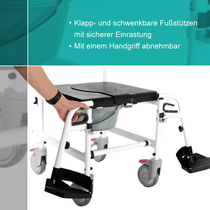 Akriva Mobile Aluminum Commode Chair - Mobile Commode Chair with Padded Seat and Bucket - Commode Wheelchair