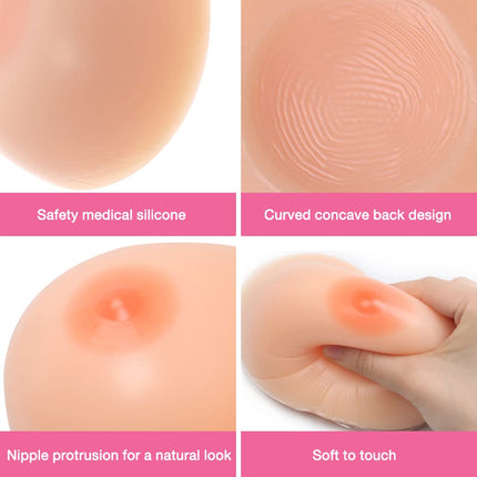 ELMIKA Self-adhesive Silicone Breast Forms Crossdresser Breasts False Breast Prostheses Transgender Cosplay Mastectomy Prosthesis, Cup D 1000g/Pair