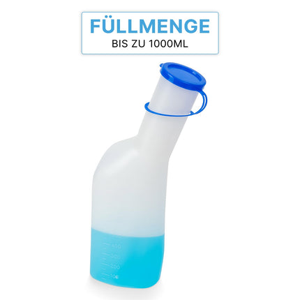 Urinal bottles for men 1000ml, ARNOMED milky urine bottle with blue cap, PP pee bottle for men square, leak-proof urinal bottle for men, emergency urinal bottle for on the go