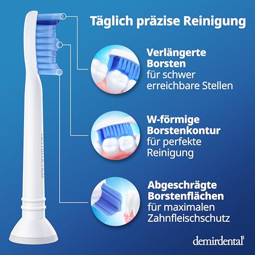 8er demirdental Aufsätze passend für Philips Sonicare Ersatzbürsten ProResults Medium Bürstenköpfe, für täglich präzise Zahnreinigung, entspricht HX6018