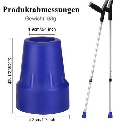 Rubber foot for crutches, non-slip protective caps for walking stick tube tip with metal seal for walking sticks and crutches, 4 pieces (blue)