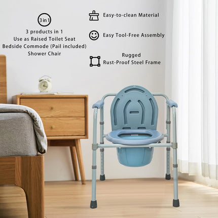 Morimoe Commode Chair for the Elderly, Height Adjustable Potty Chair, 3-in-1 Bedside Table, Easy to Move and Clean
