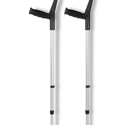 DR. PAUL KOCH Crutches Pair Black - Walking Aid Made of Aluminum with Plastic Handles - Load Capacity Up to 140 kg - Adjustable with Practical Clip - 1.2 kg Net Weight per Pair of Crutches