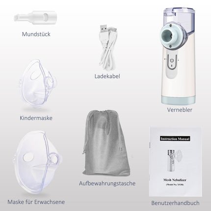 Inhalers for adults nebulizer inhaler children, quiet portable mesh nebulizer inhaler set USB rechargeable with mouthpiece and masks