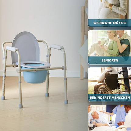 VONOYA Commode Chair for Seniors 135kg Foldable Commode Chair with Armrest Hygienic Commode Chair Toilet Aid Toilet Chair Height Adjustable Chair for Toilet with Removable Bucket
