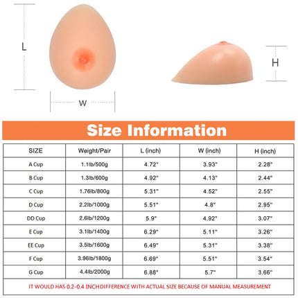 FESVINA One Pair Silicone Breast Forms Fake Boobs for Crossdresser Transgender Mastectomy Prosthesis Cosplay C Cup 800g/Pair