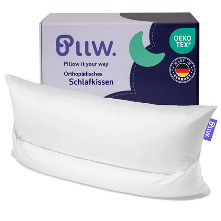 PLLW. Orthopedic neck pillow 40x80 I Pillow for neck pain with movable neck roll I Ergonomic side sleeper pillow with cover I Individually fillable neck support pillow I Oeko-Tex 100
