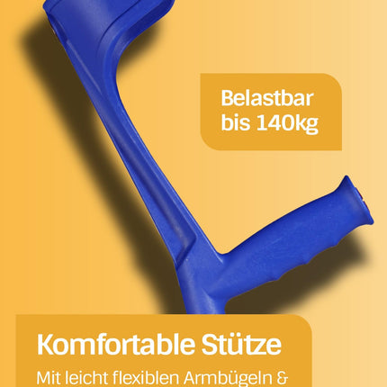 DR. PAUL KOCH Crutches Pair Black - Walking Aid Made of Aluminum with Plastic Handles - Load Capacity Up to 140 kg - Adjustable with Practical Clip - 1.2 kg Net Weight per Pair of Crutches