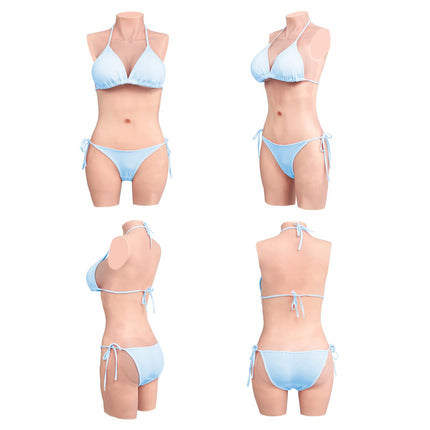 Minaky Silicone Breast Forms 3-Point Bodysuit Realistic Breast Plate with Catheter for Transgender Crossdresser-Insertable Version C Cup, Ivory