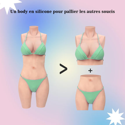 Minaky Silicone Breast Forms 5-Point Bodysuit Realistic Breast Plate with Catheter for Transgender Crossdresser-Insertable Version C Cup, Ivory