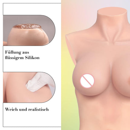 CYOMI Silicone Breast Forms Realistic Breast Plates With Catheter Silicone Bodysuit for Crossdresser Transgender Cosplay (Ivory White D Cup)