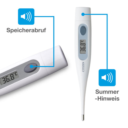 Citizen CTA303 Antibacterial, waterproof, digital medical thermometer with fever alarm, oral, armpit, rectal, accurate measurements for adults, children, toddlers and babies