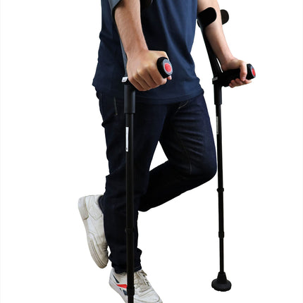 KMINA - Crutches with soft grip (x2 pieces), forearm crutches, orthopedic walking aids for adults, seniors, black - Made in Europe