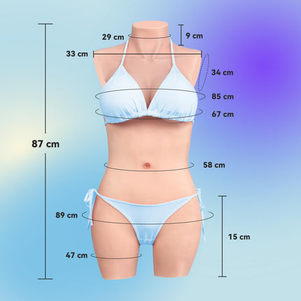 Minaky Silicone Breast Forms 3-Point Bodysuit Realistic Breast Plate with Catheter for Transgender Crossdresser-Insertable Version C Cup, Ivory