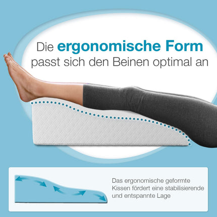 ELONEO vein pillow, leg elevation pillow made of memory foam, leg pillow for relief, positioning pillow with removable cover, 68 x 40 x 16 cm, white