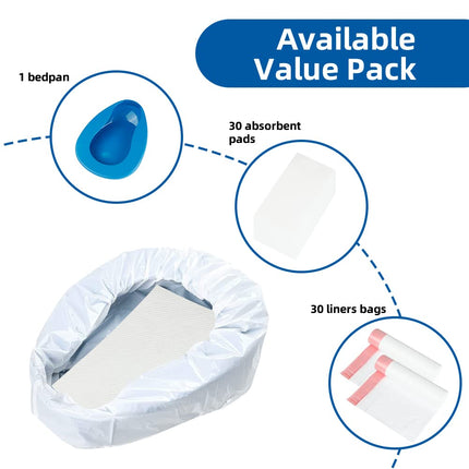 Bedpans for elderly women and men: 30-pack disposable bedpan liners and absorbent pads in a set – Bedpans for elderly men and women