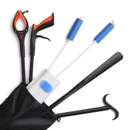 Knee hip surgery rehabilitation sets, 4 dressing aids including 80 cm foldable gripper, sock aid, shoehorn, dressing aid stick