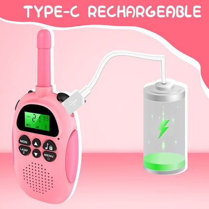 ULEWAY Walkie Talkie for Kids? Rechargeable Two-Way Radio, 3 km Range, Boy Girl Toy 4-12+ Years, 16 Channels, Walkie Talkie for Outdoor Adventures, Camping, Hiking 2 Pack - Pink Blue
