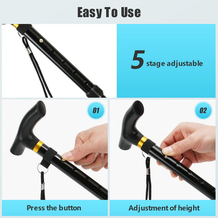 Thlevel Foldable Walking Stick Hiking Stick Canes Holiday Height Adjustable Non-Slip Lightweight Unisex