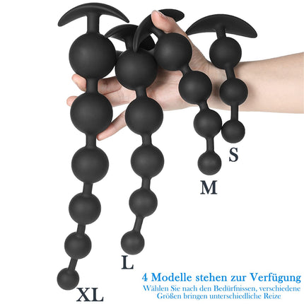 BDSMAGE Silicone Anal Beads Butt Plug with 5 Balls, Anal Plug Anal Chain with Anal Beads for Men and Women, Extra Long Anal Dildo Anal Hook Anus Masturbator Sex Toy (L)
