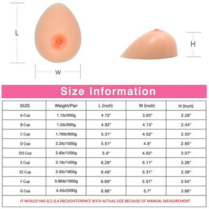 ELMIKA Self-adhesive Silicone Breast Forms Crossdresser Breasts False Breast Prostheses Transgender Cosplay Mastectomy Prosthesis, Cup D 1000g/Pair