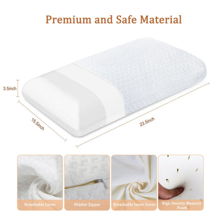 BDTFO Memory Foam Pillow - Standard Size Bed Pillow for Sleeping, Ventilated Cooling Hotel Pillow for Side Sleepers, Removable, Machine Washable Cover