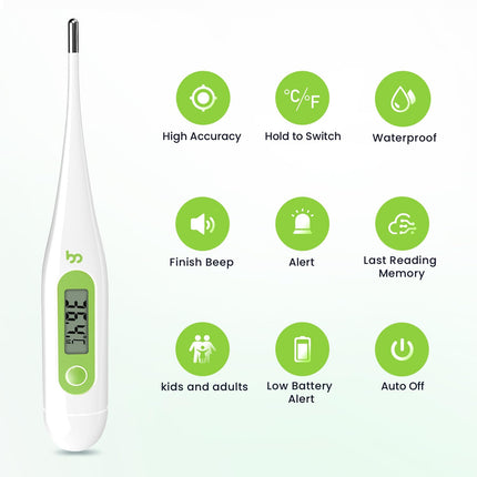 Digital Thermometer, Rectal, Oral, Armpit Thermometer, Fever Thermometer for Baby, Children, Adults, Accurate and Fast Readings, Waterproof Probe, Green