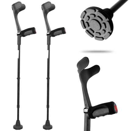KMINA - Crutches with soft grip (x2 pieces), forearm crutches, orthopedic walking aids for adults, seniors, black - Made in Europe